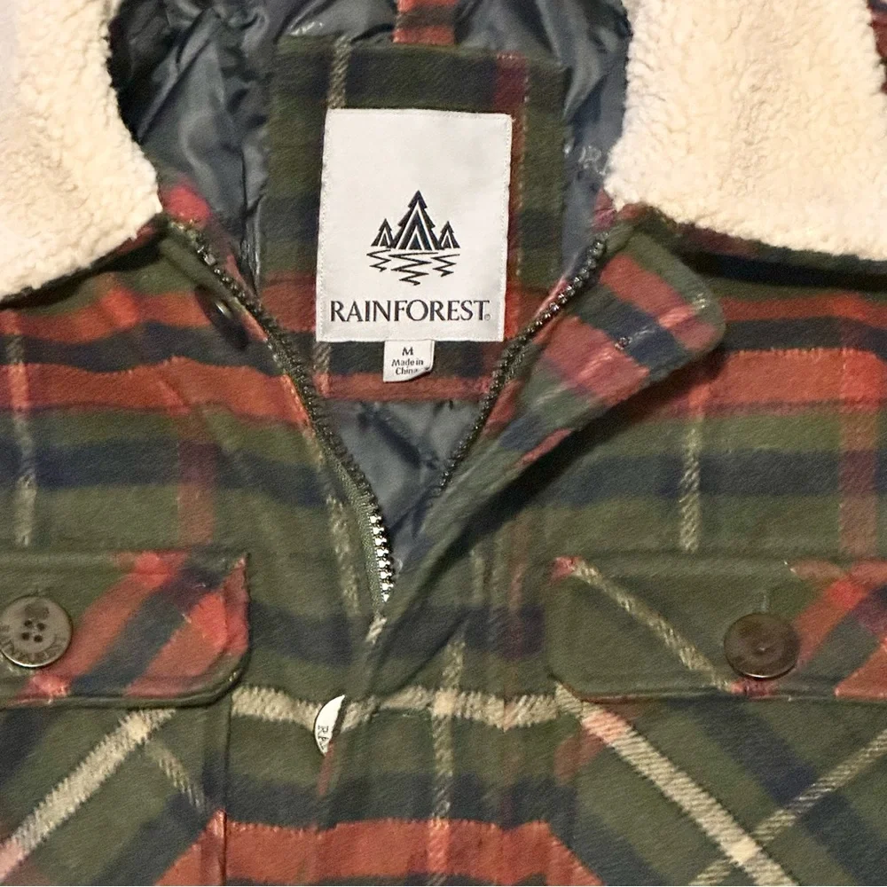 Men’s Sherpa Lined Plaid Flannel Jacket Rainforest Medium M